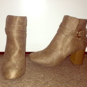 Beige high heel boots